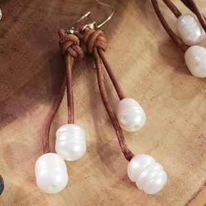 Devotionaluxe Leather & Pearl Earrings